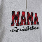 buffalo plaid mama name quarter zip embroidery close-up