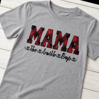 buffalo plaid mama name short sleeve styled flat lay