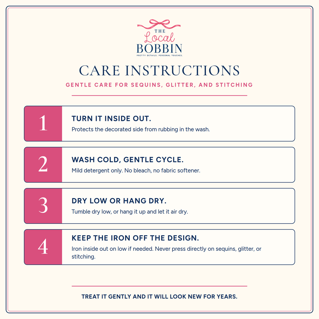 Care instructions for embroidered and embellished apparel