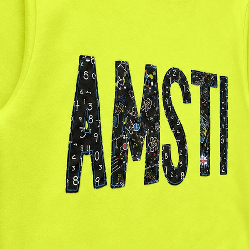 Close-up of the embroidered design on a custom chalkboard applique crewneck sweatshirt