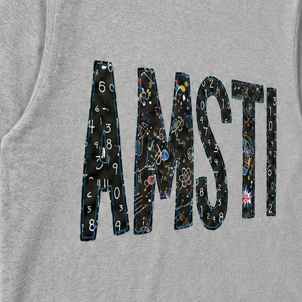 Close-up of the embroidered design on a custom chalkboard applique long sleeve shirt