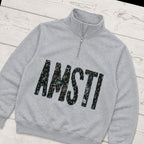 Custom chalkboard applique quarter zip pullover folded flat lay