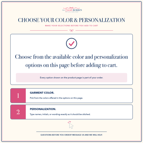 Choose your color and personalization options before adding to cart