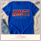Custom sequin varsity AMSTI math shirt in The Local Bobbin listing frame