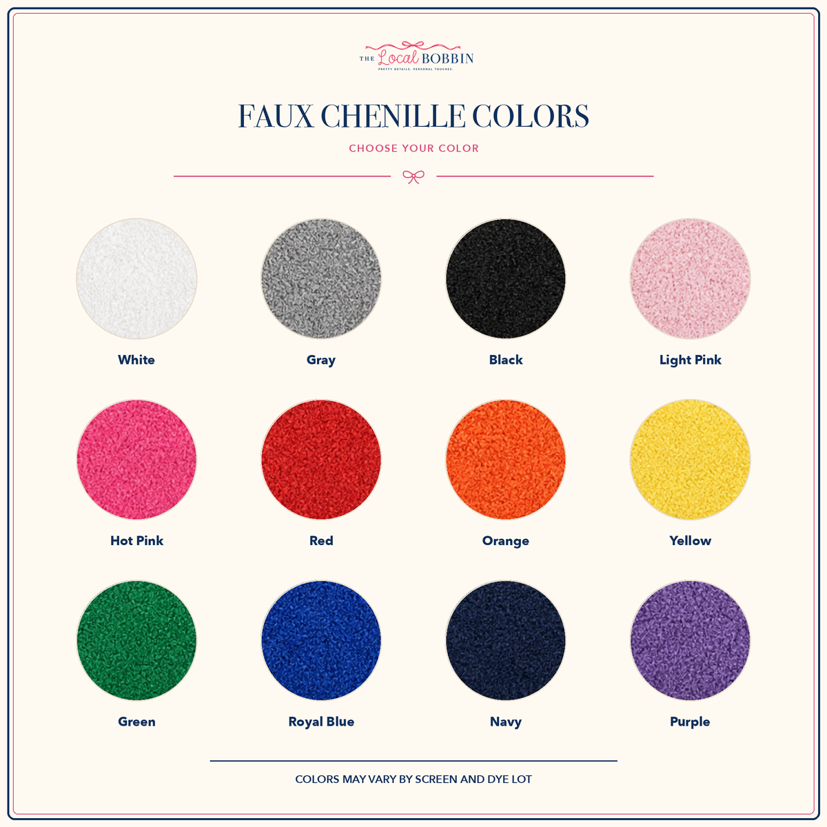 Faux chenille color options