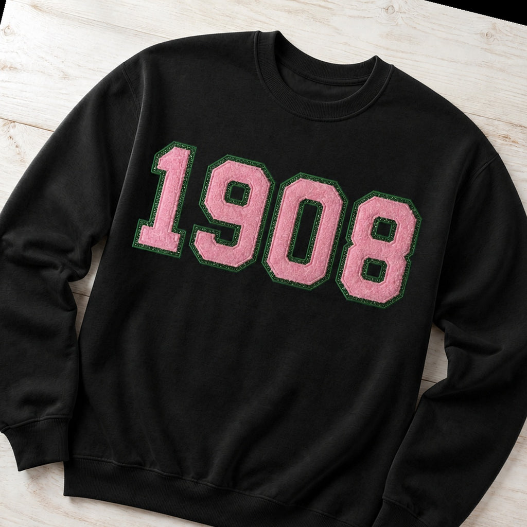 1908 faux chenille glitter crewneck sweatshirt folded flat lay
