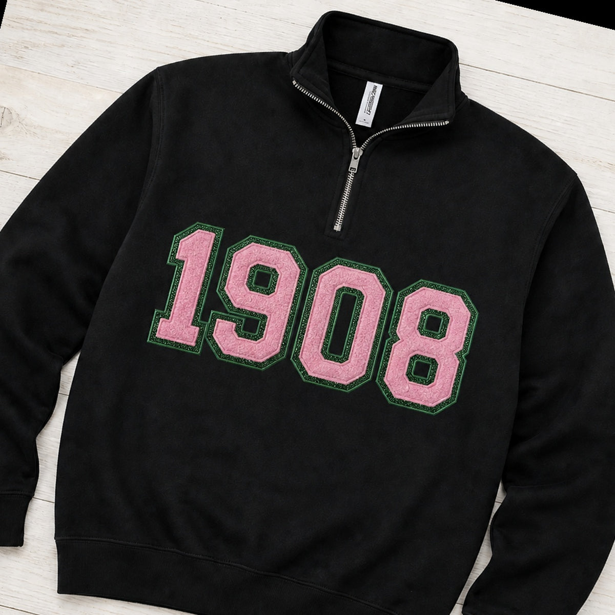 1908 faux chenille glitter quarter zip pullover folded flat lay