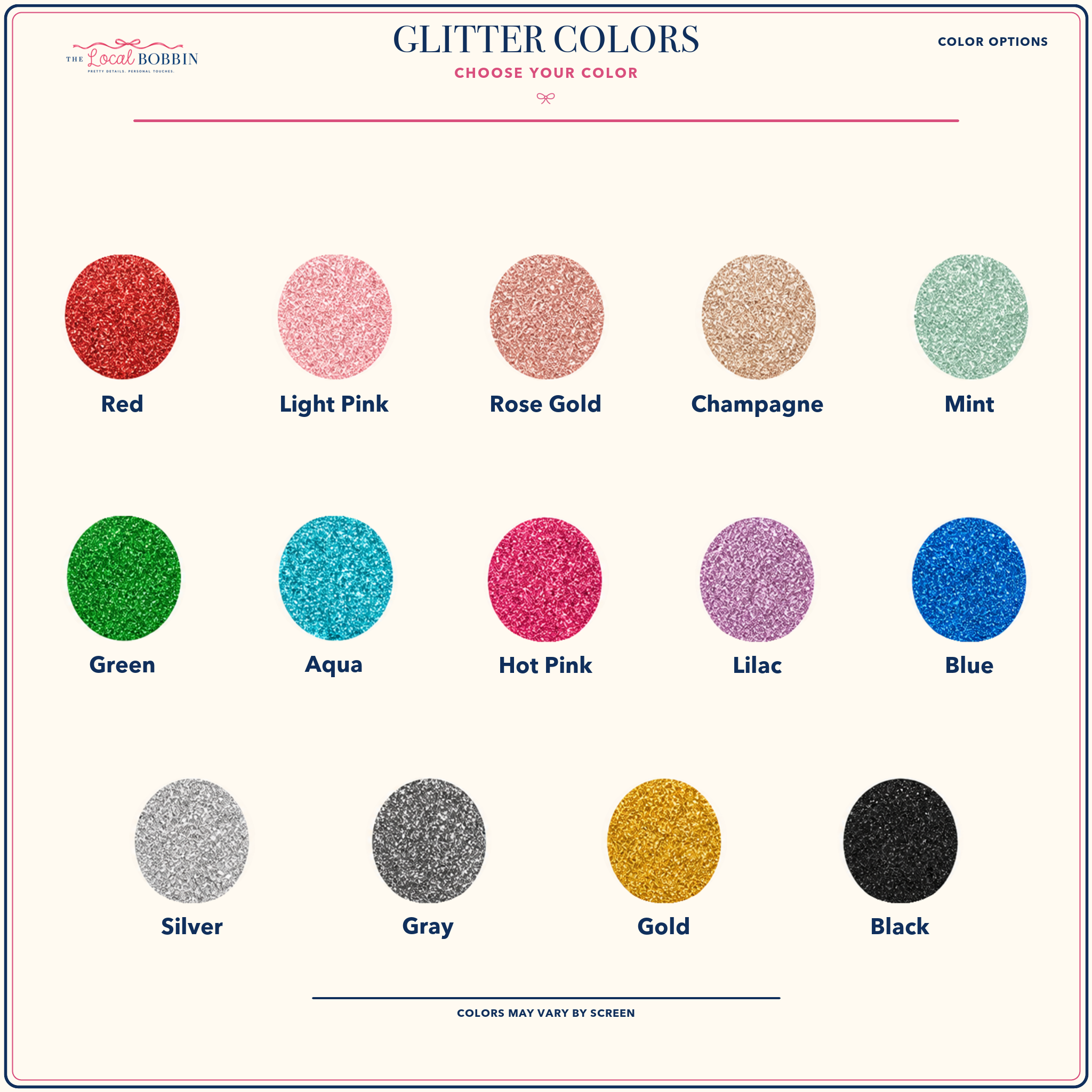 Glitter color options for custom sequin varsity shirts