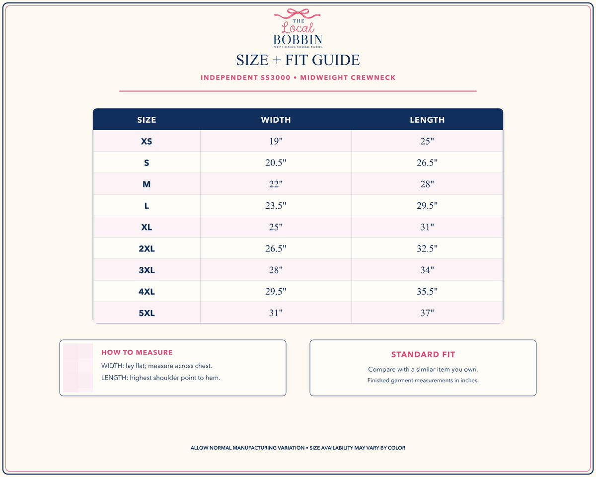 Independent SS3000 crewneck size and fit guide
