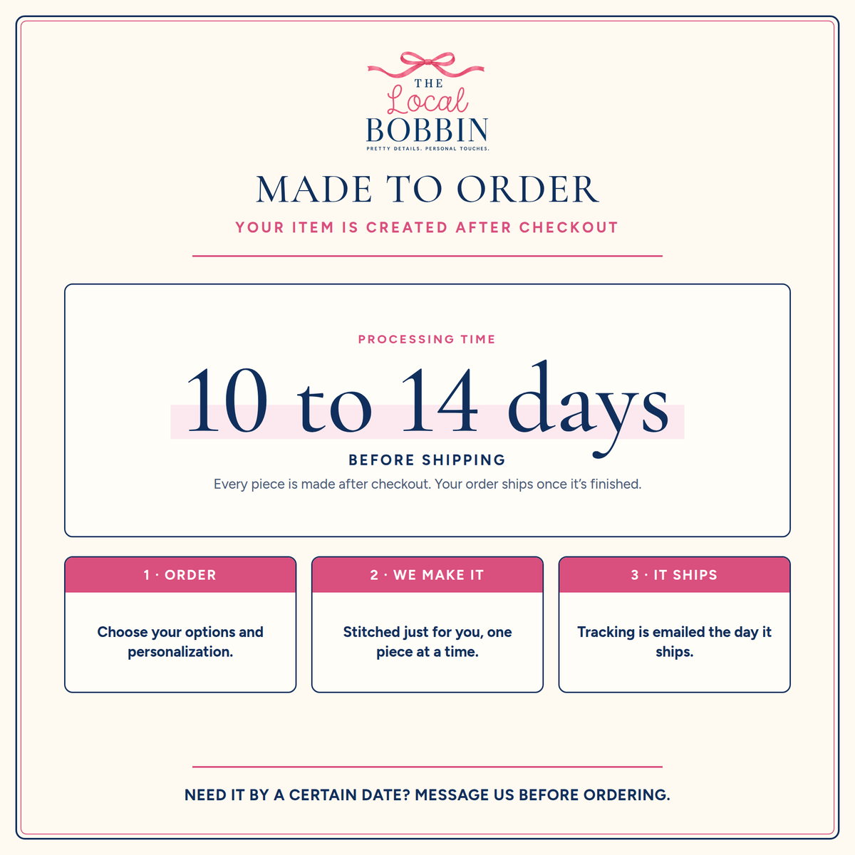Made to order: processing time before your item ships