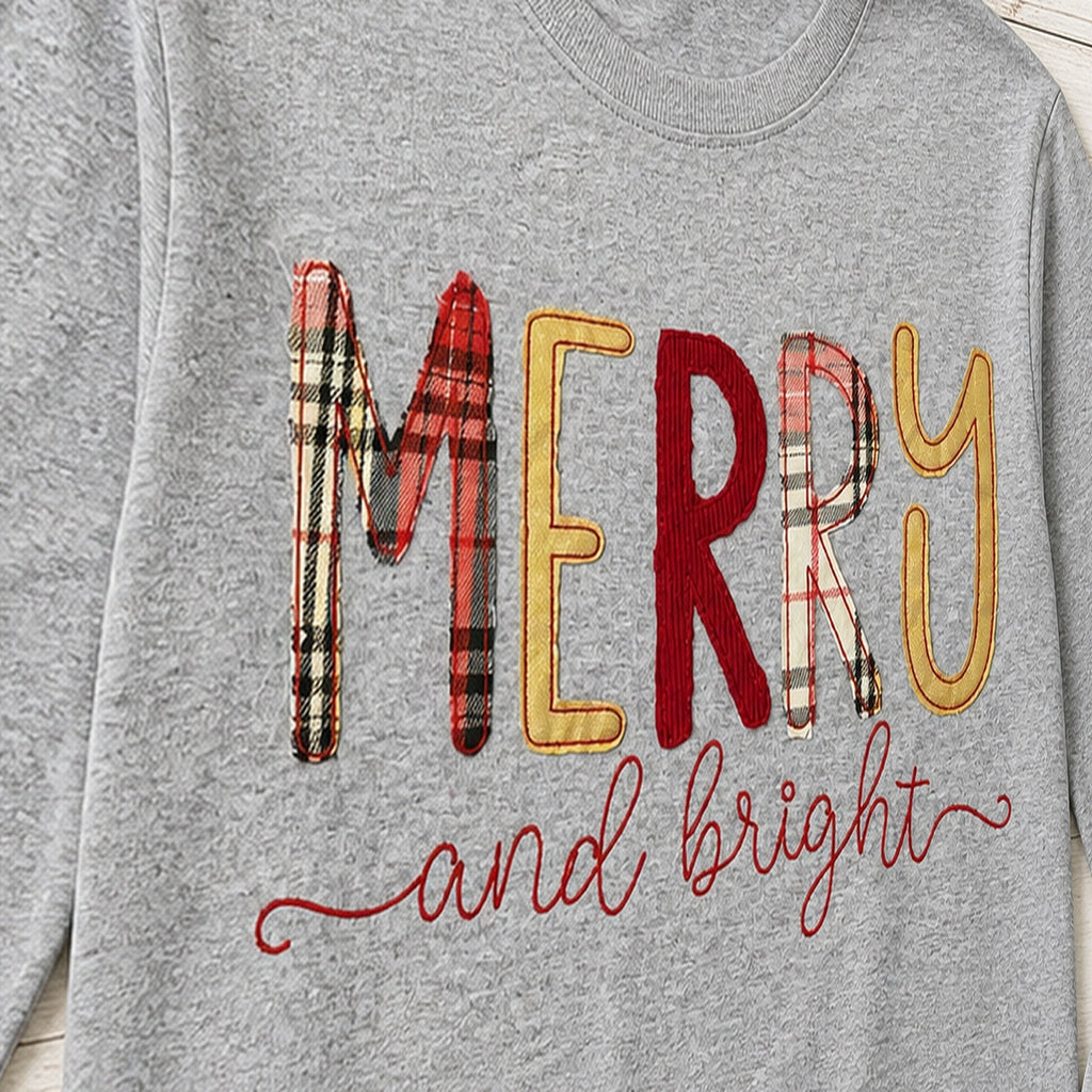 merry and bright long sleeve embroidery close-up