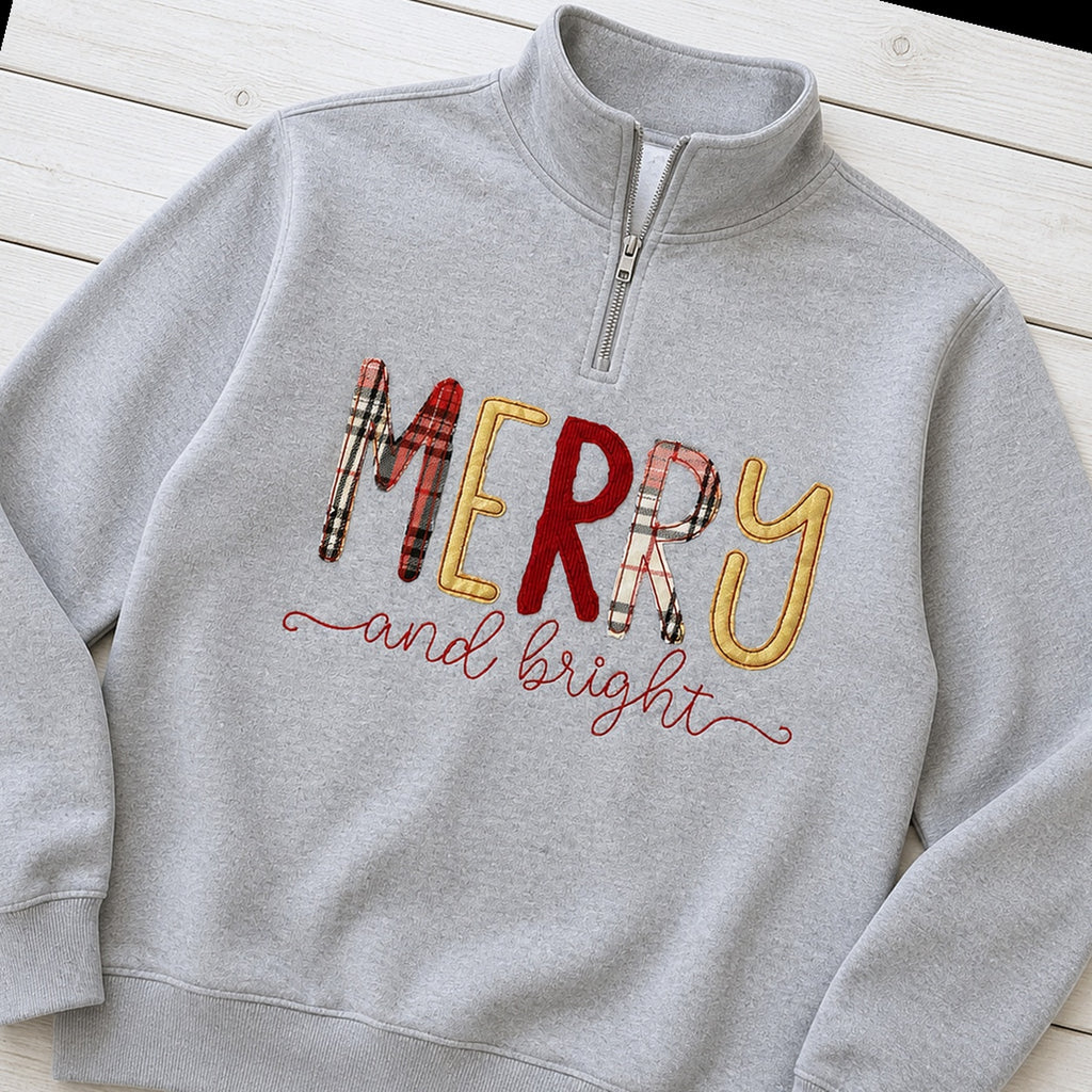 merry and bright quarter zip styled flat lay