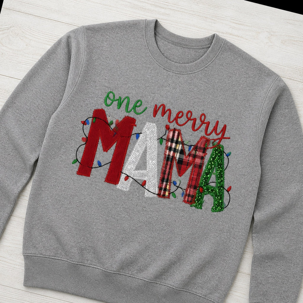 one merry mama crewneck styled flat lay