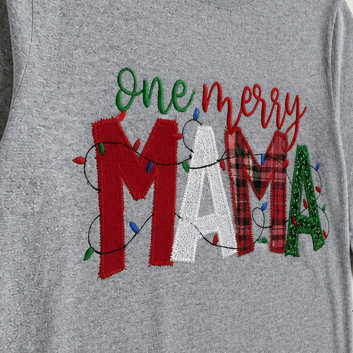 one merry mama long sleeve embroidery close-up