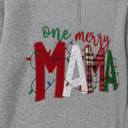 one merry mama quarter zip embroidery close-up