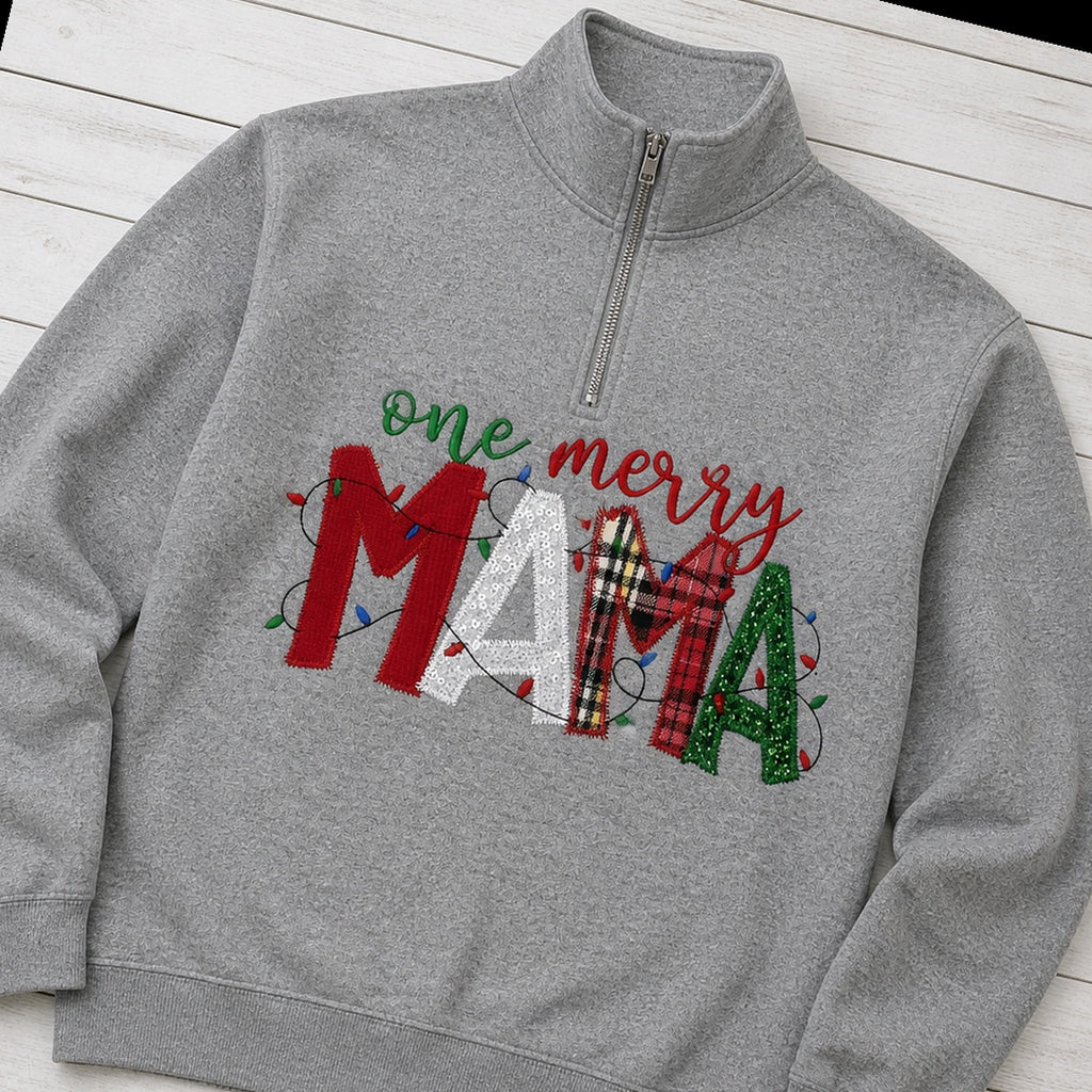 one merry mama quarter zip styled flat lay