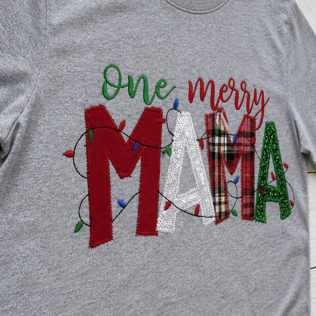 one merry mama short sleeve embroidery close-up