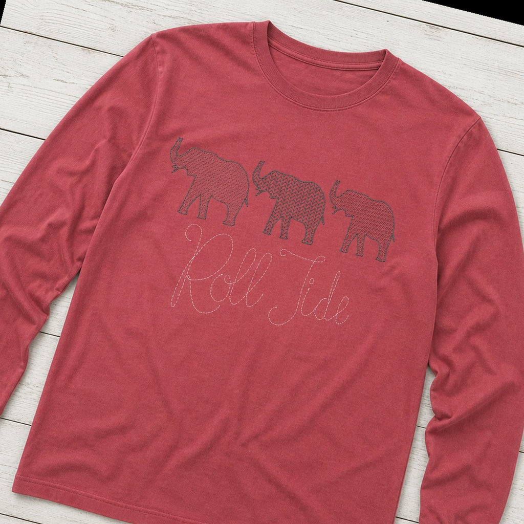 roll tide three elephants long sleeve styled flat lay