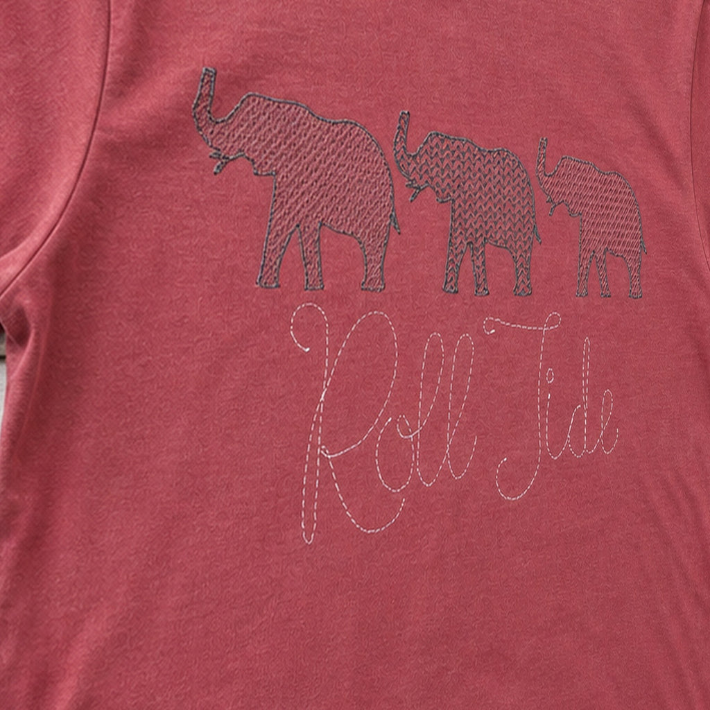 roll tide three elephants short sleeve embroidery close-up