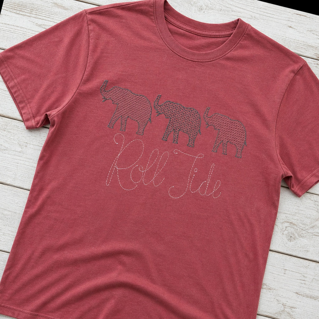roll tide three elephants short sleeve styled flat lay
