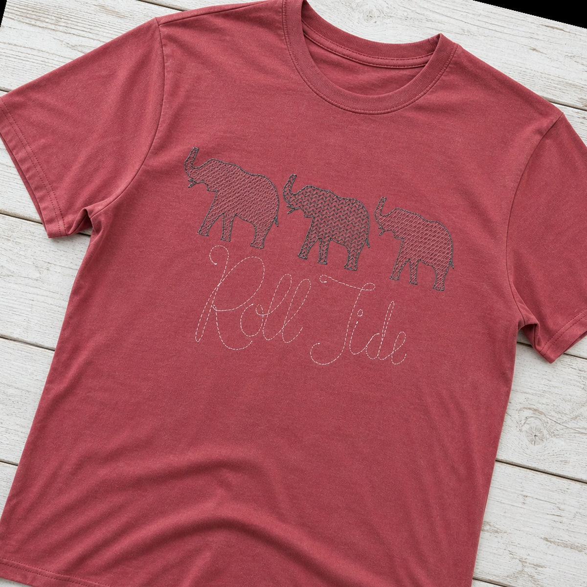 roll tide three elephants short sleeve styled flat lay