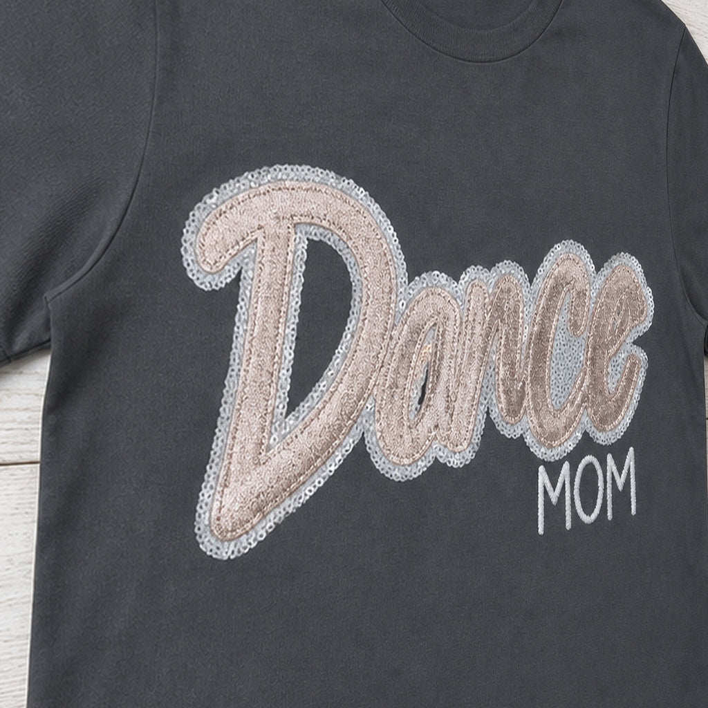 script glitter sequin short sleeve embroidery close-up