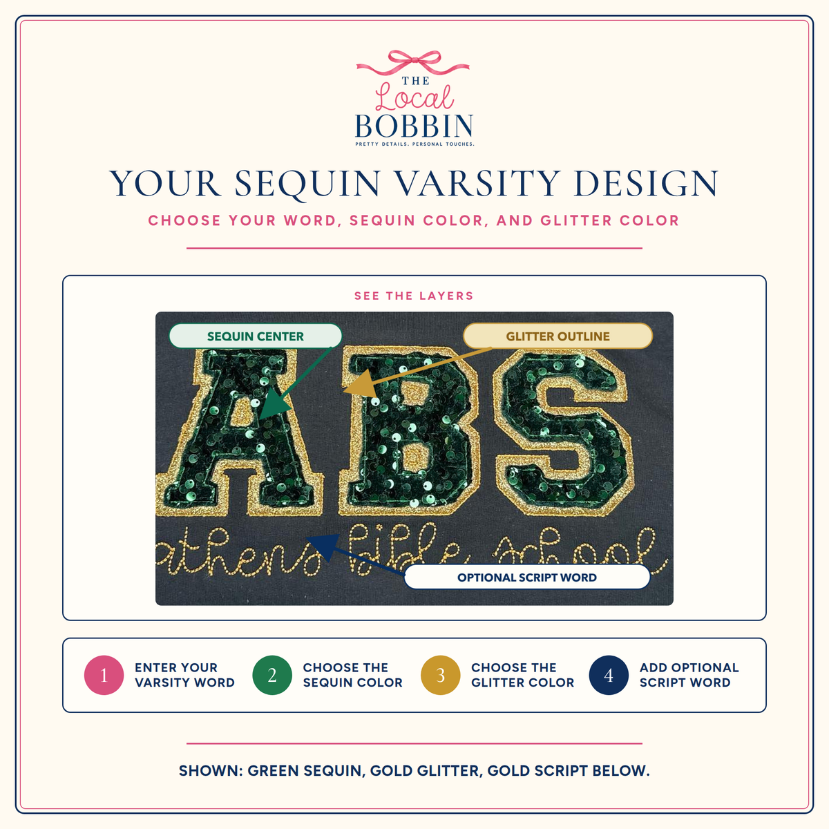 How to order a sequin varsity design
