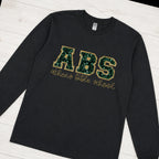 Custom sequin varsity long sleeve shirt folded flat lay