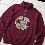 snakeskin scallop monogram quarter zip styled flat lay