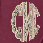 snakeskin scallop monogram short sleeve embroidery close-up