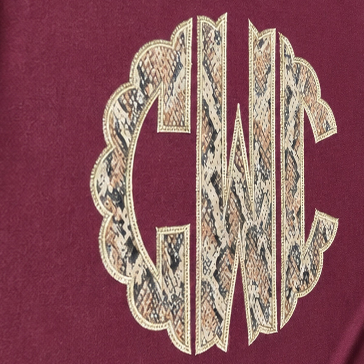 snakeskin scallop monogram short sleeve embroidery close-up