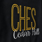 tall school initials script crewneck embroidery close-up