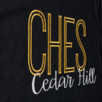 tall school initials script short sleeve embroidery close-up