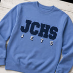 team lettering back name crewneck styled flat lay