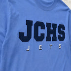 team lettering back name long sleeve embroidery close-up