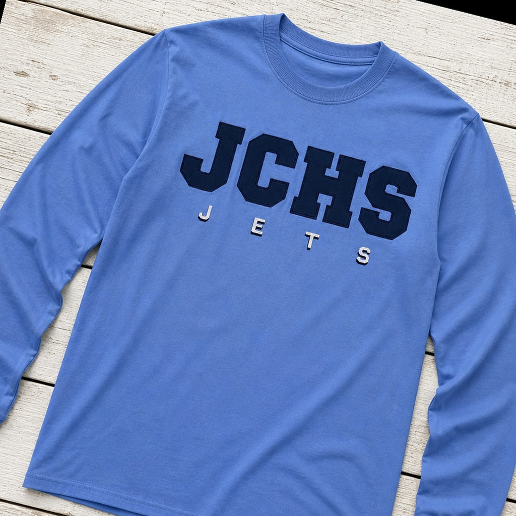 team lettering back name long sleeve styled flat lay