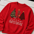 three christmas trees crewneck styled flat lay