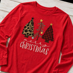 three christmas trees long sleeve styled flat lay