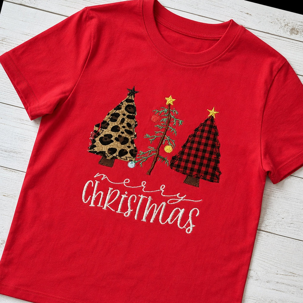 three christmas trees short sleeve styled flat lay