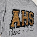 varsity graduation long sleeve embroidery close-up