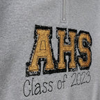 varsity graduation quarter zip embroidery close-up