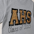 varsity graduation short sleeve embroidery close-up