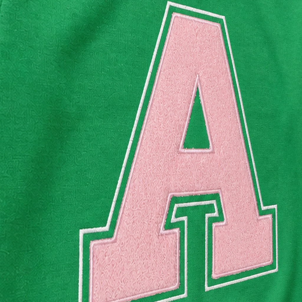 varsity initial crewneck embroidery close-up