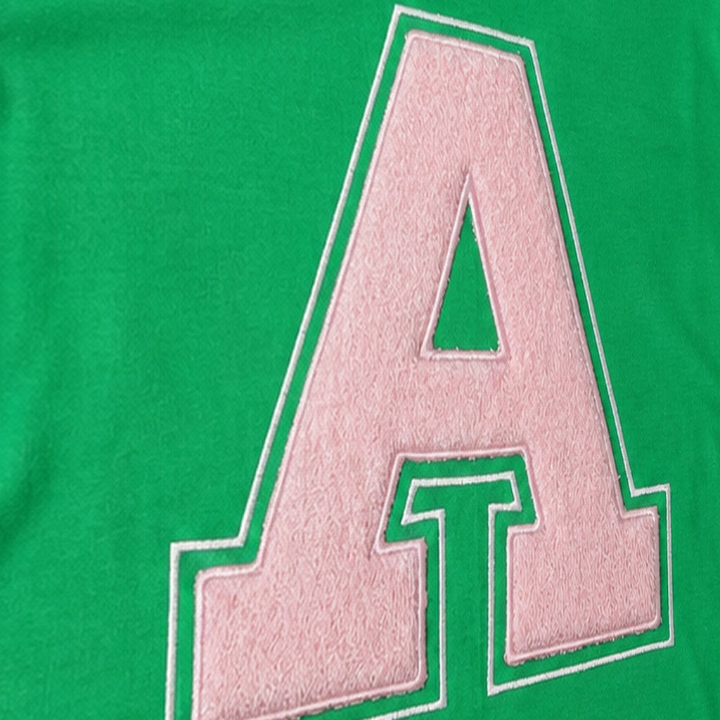 varsity initial short sleeve embroidery close-up