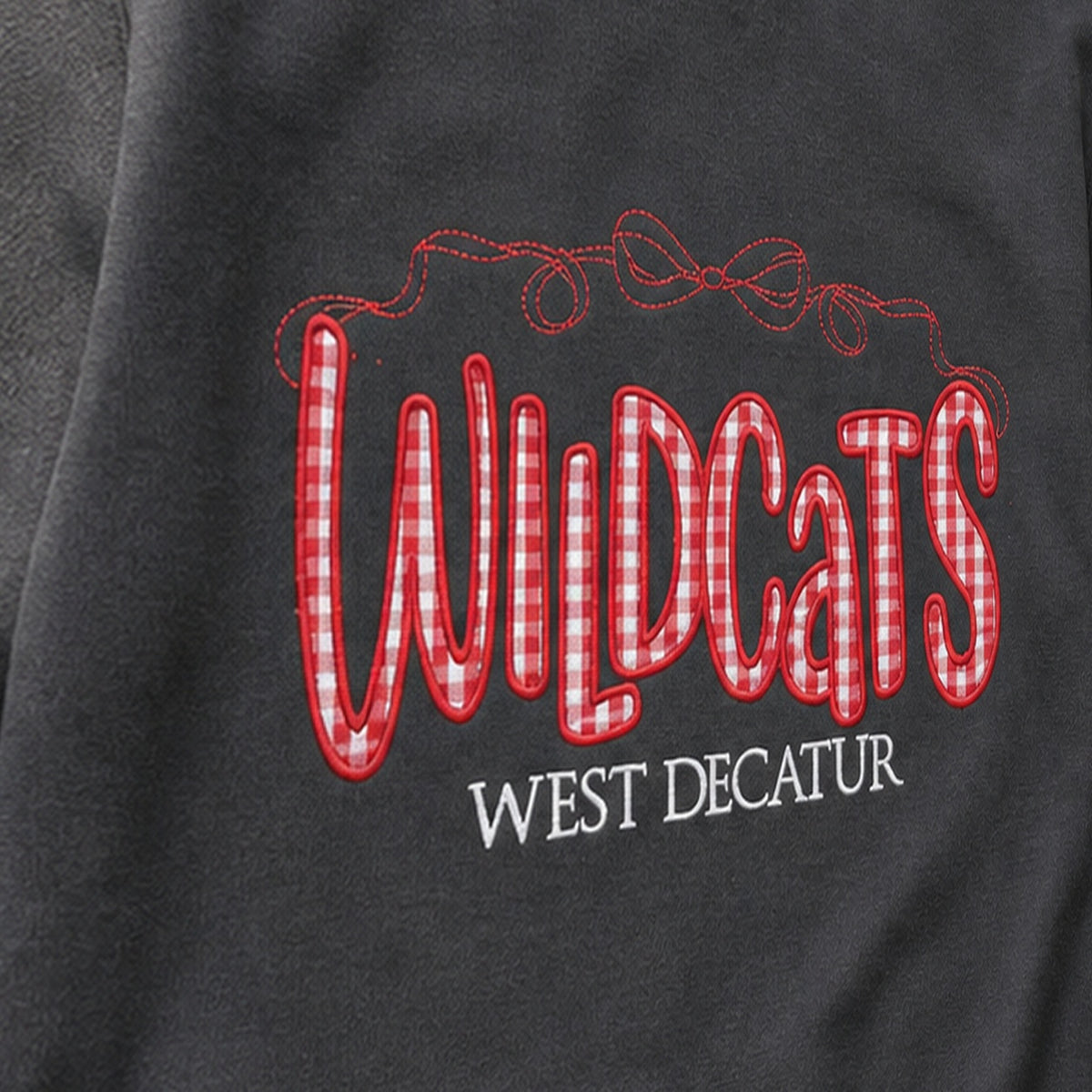 wildcats west decatur gingham crewneck embroidery close-up