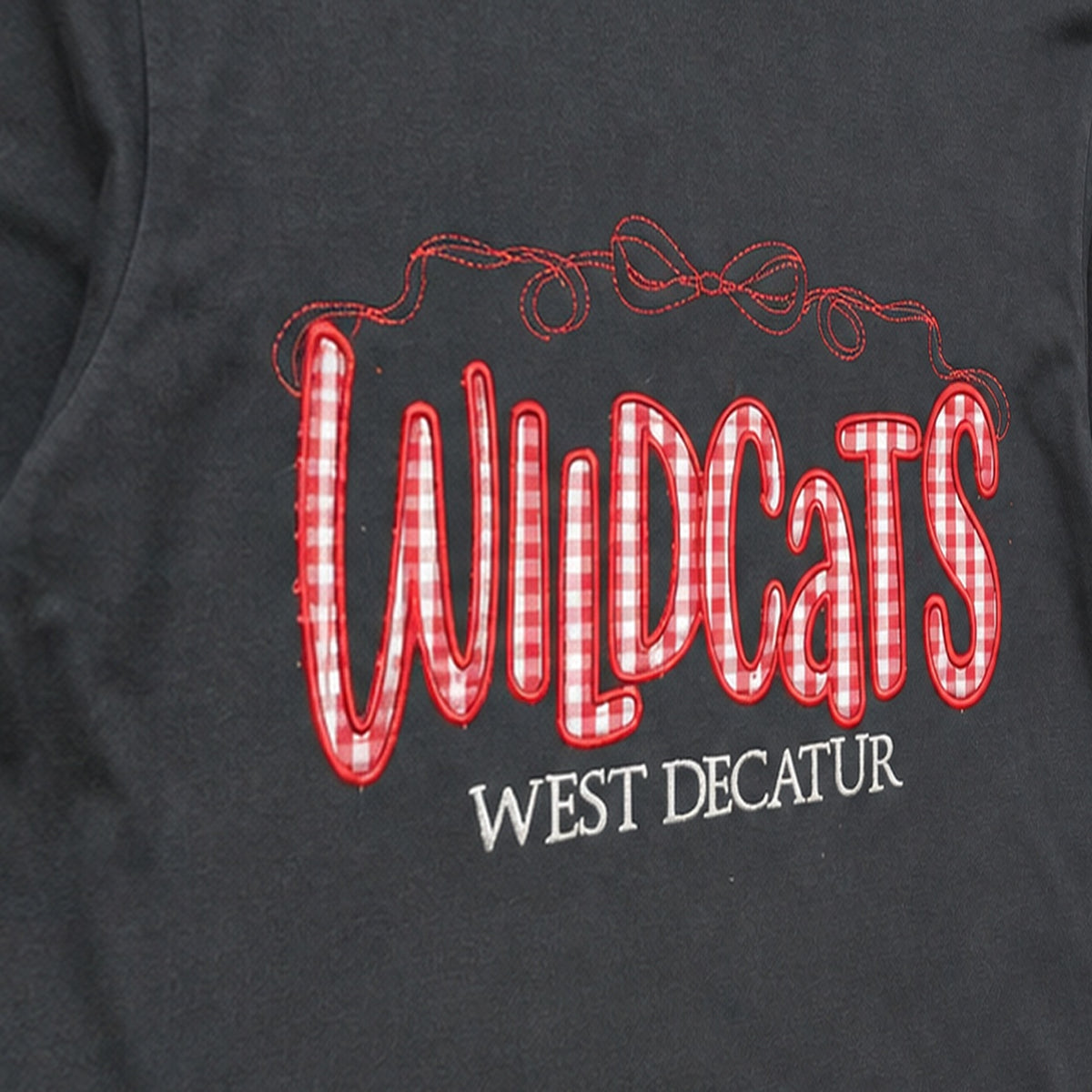 wildcats west decatur gingham long sleeve embroidery close-up