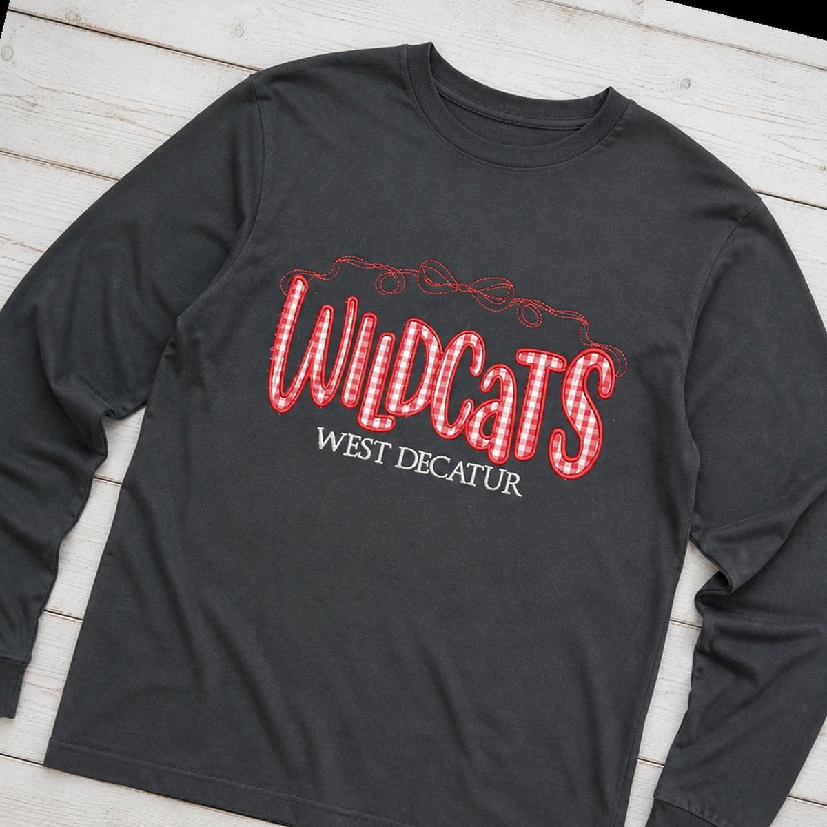 wildcats west decatur gingham long sleeve styled flat lay