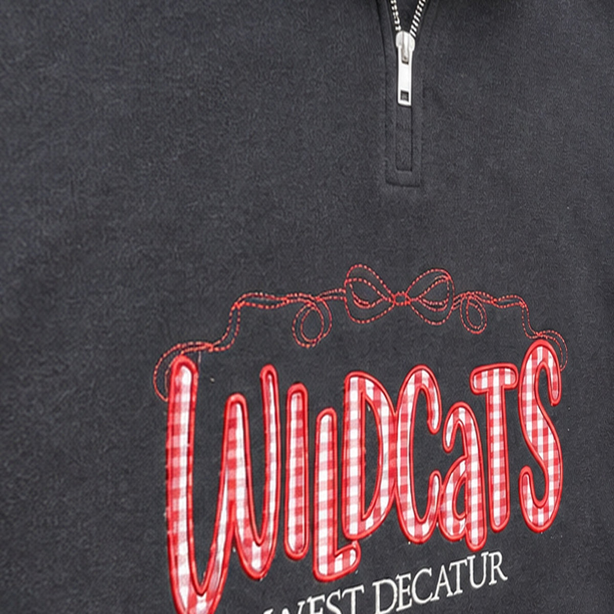 wildcats west decatur gingham quarter zip embroidery close-up