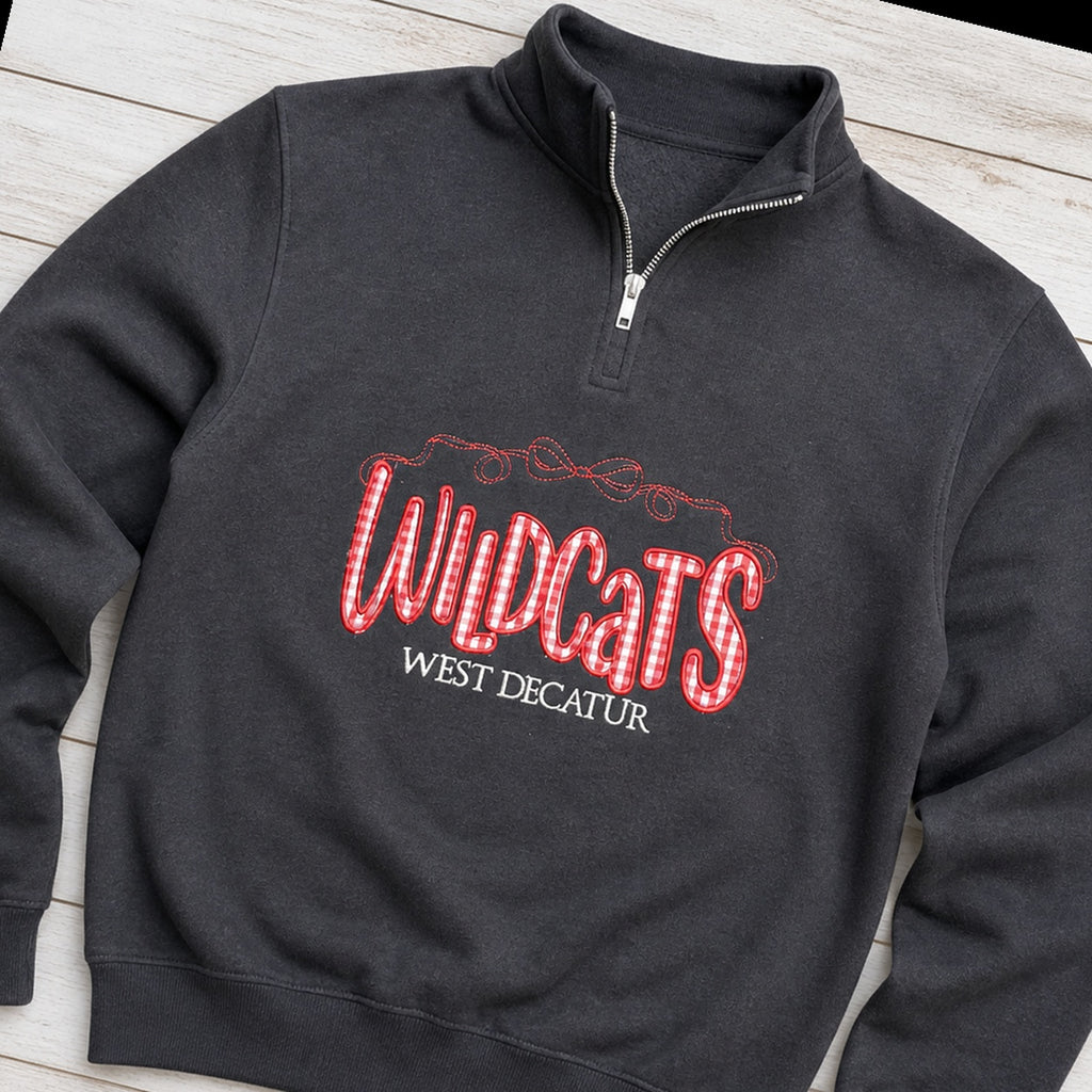 wildcats west decatur gingham quarter zip styled flat lay