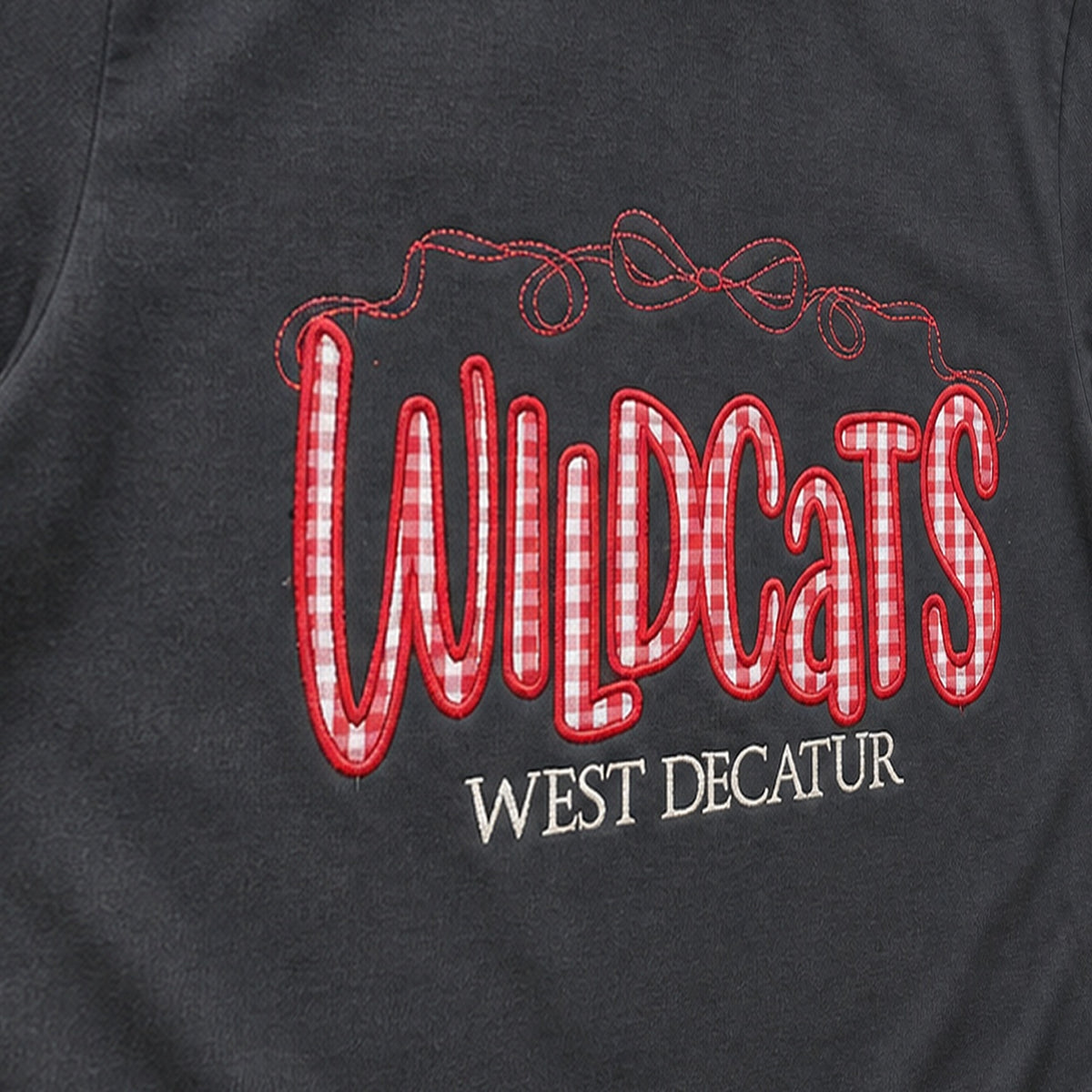 wildcats west decatur gingham short sleeve embroidery close-up
